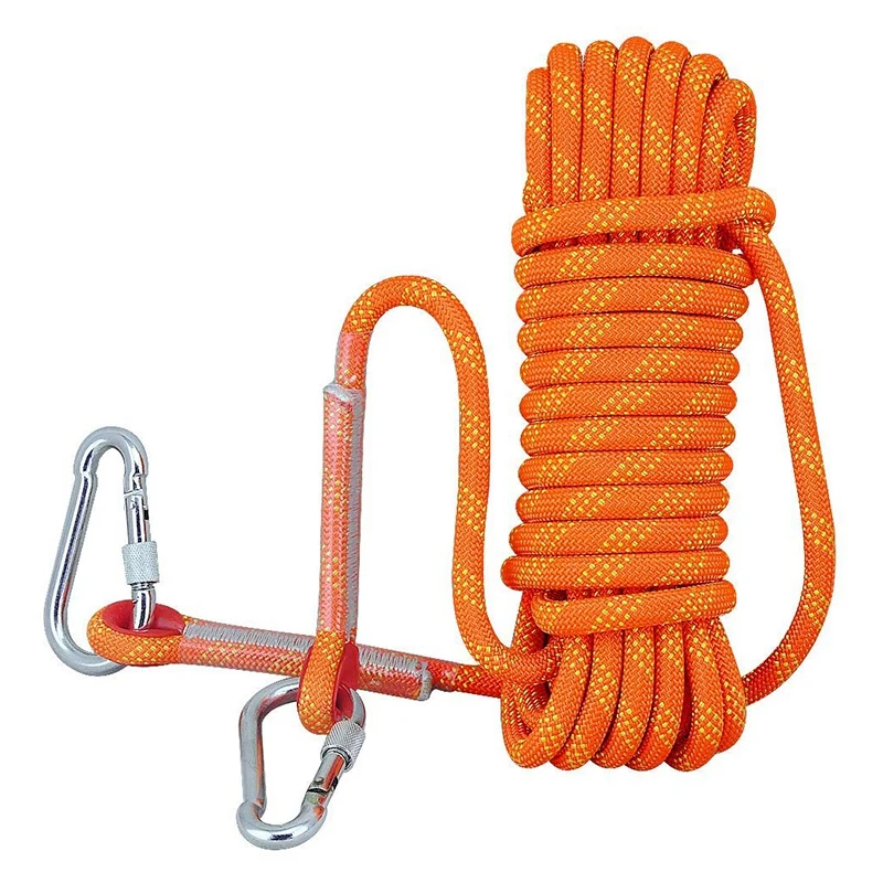 10M Rock Climbing Rope Diameter 12 Mm Heavy Duty Tree Climbing Rope Fire Escape Safety Rope With 2 Carabiners For Rappelling Fis