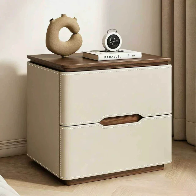 Modern Simple Solid Wood Bedside Table Household Storage Locker Bedroom Nightstands And Side Tables Light Luxury High End Sense
