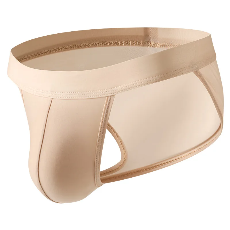 

Мужские спортивные трусы-брифы с высокой посадкой из ледяного шелка, бесшовные, для молодежи и подростков, сексуальные, прозрачные, с U-образным выпуклым карманом, дышащие