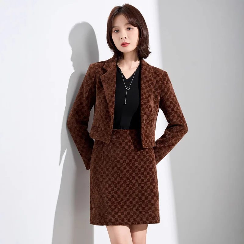 الراقية البدلة Set2025New أزياء عمال المرأة تنورة دعوى أنيقة الاجتماعية عارضة سترة قصيرة