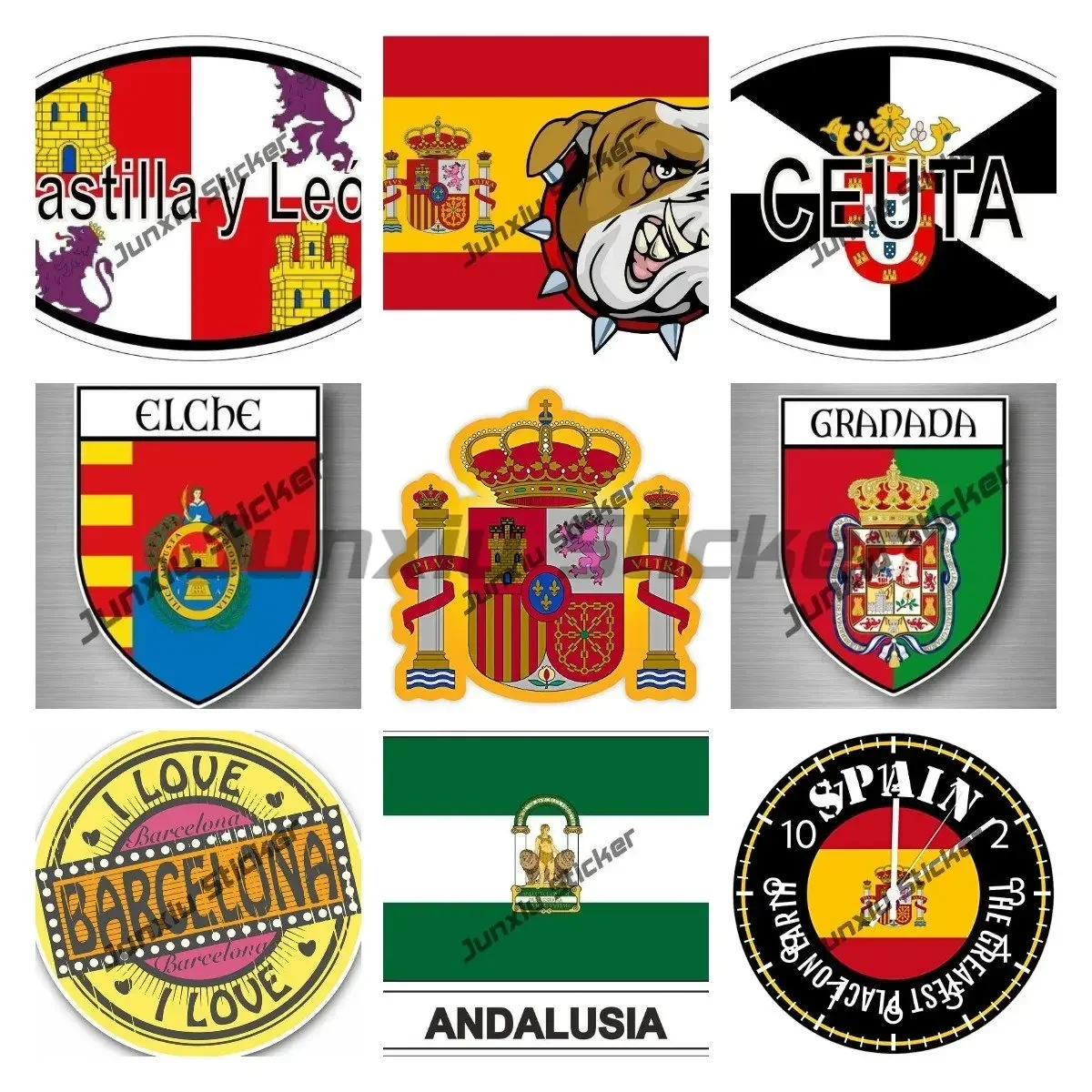 Spain Barcelona Andalucia Elche Round Flag Sticker Spain Coat of Arms Waterproof Cover Scratches Decoration Accessories for Car