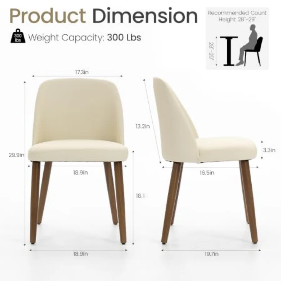 Upholstered Dining Chairs Set of 2 for Kitchen Use, Wood Frame with PU Leather Upholstery, Beige Color, Comfortable and Easy-to