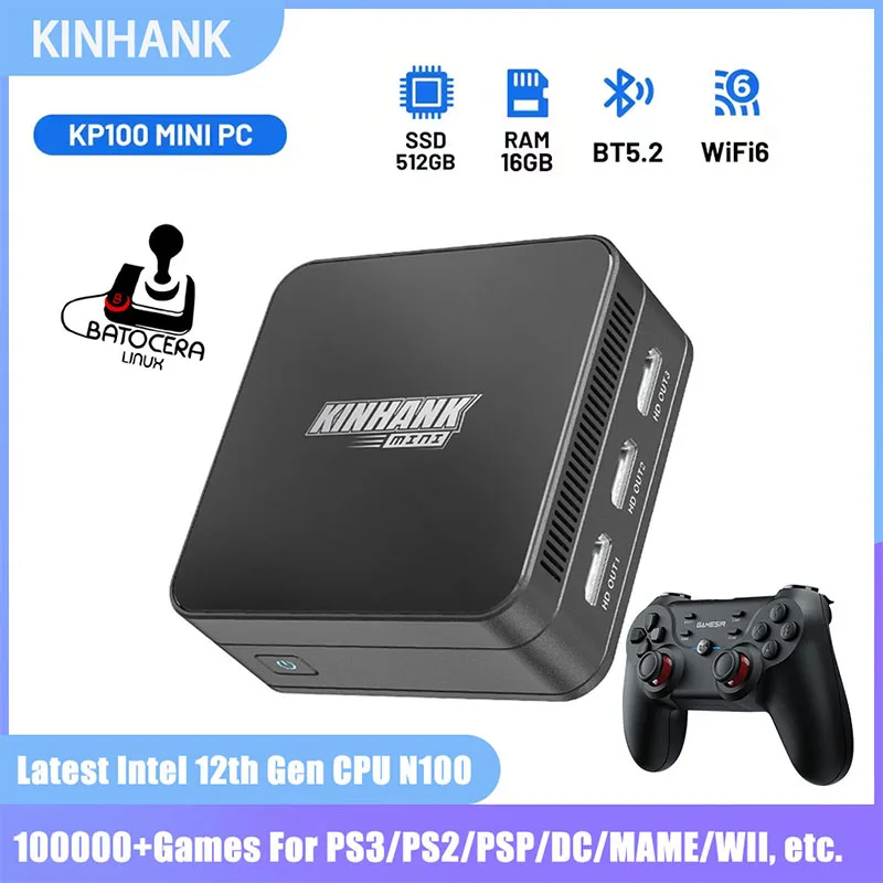 KINHANK Super Console KP100 Windows11 & Batocera 16GB DDR5 Batocera 100000+ Games 70+Emulators for SS/WII/GC/MAME/PS3/PS2/Arcade