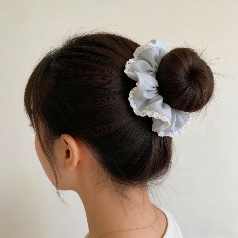 

Korean Style Lace Light Blue Fabric Hair Scrunchie Temperament Fresh Sweet Large Intestine Ring Sweet Hair Rope Hair Accessories