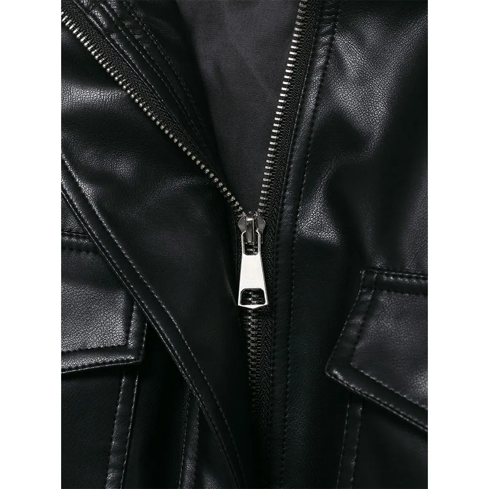 DUOPERI أزياء نسائية مع جيوب سترات سوداء من البولي يوريثان عالية الشارع برقبة عالية وأكمام طويلة معاطف نسائية أنيقة وأنيقة للسيدات