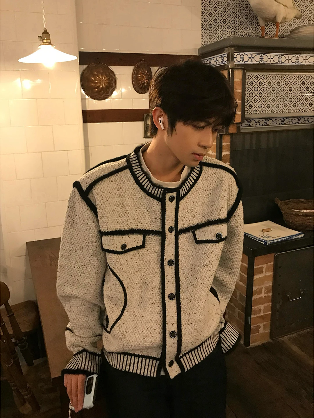 

Men's Knitted Open Cardigan Sweater Youthful Contrast Color Patterened Soft Polyester Casual Long Sve for Autumn Wi...