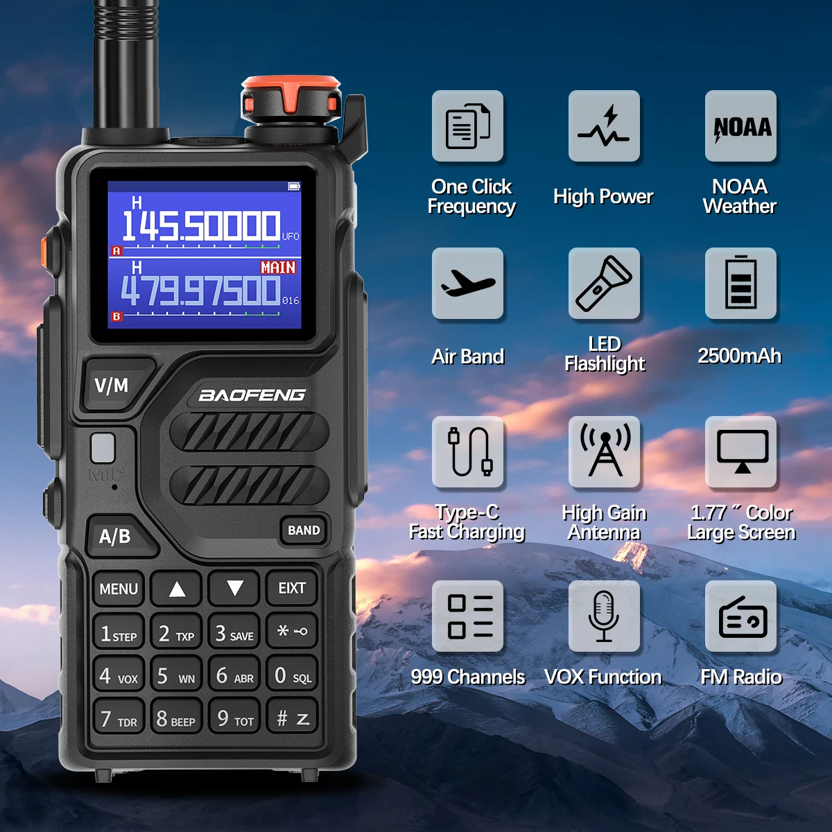 1/2x Baofeng UV-K5 PLUS Walkie Talkie multibanda copia inalámbrica frecuencia NOAA tipo C largo alcance mejorado UV 5R K5 Pro Ham Radio