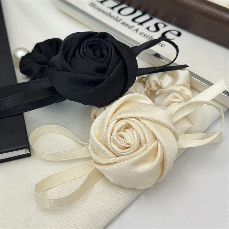 French Flower Hair Bands Hair Tie Satin Rose Hair Rope Elegant Scrunchies For Women Korean Style Headwear Hair Accessories