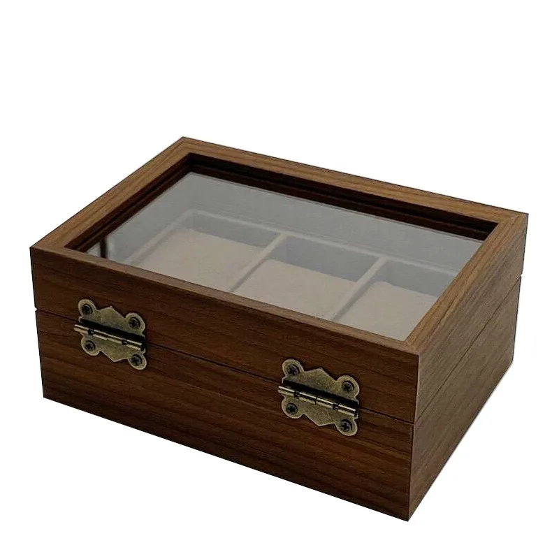 [Retro Edition] Stock Wooden Transparent Glass Window Watch Jewelry Storage Display Box Black Walnut Wooden Watch Collection Box