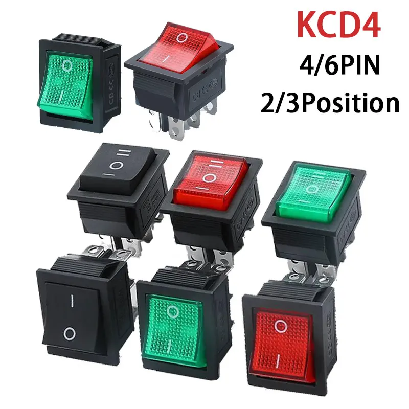 

2 /3Position KCD4 Rocker Switch ON-OFF 4 /6 Pins Electrical equipment With Light Power Switch Switch cap 16A 250VAC/ 20A 125V