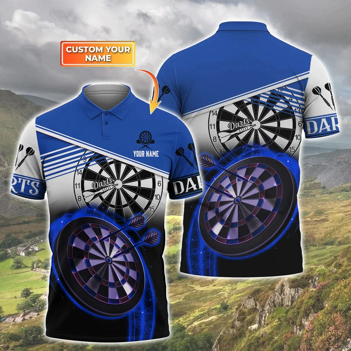 PLstar Cosmos Personalized Name Darts team 3D Printed Summer Polo Shirt Unisex Short Sleeve Shirts Gift for Darts Lover POL-39