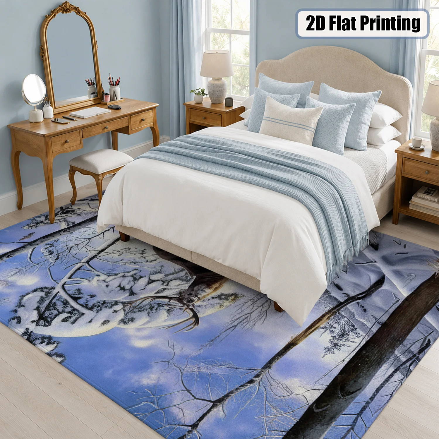 Large Indoor Area Rug, Soft Velvet Low Pile with Non-Slip Dotted Backing, Machine Washable, Winter Snow Forest Deer Wildlife Pattern, Ideal for Living Room Bedroom Home Decor - view 6