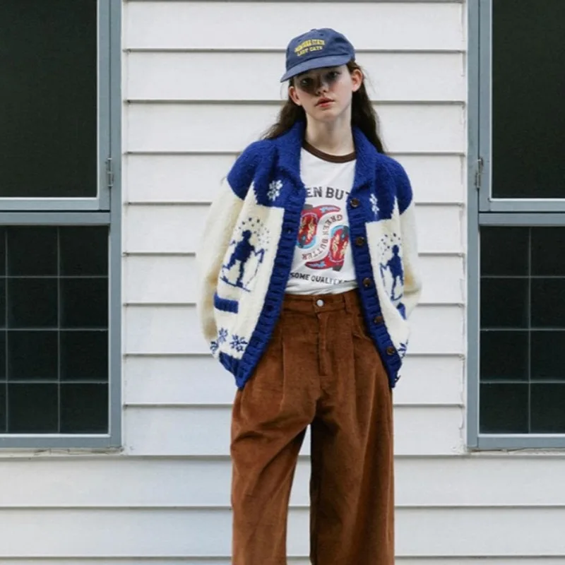 Kardigan dziergany, damska indyjska kurtka żakardowa o drobnym kroju, sweter z wełny alpaki zapinany na jeden guzik, jesień/zima 2025