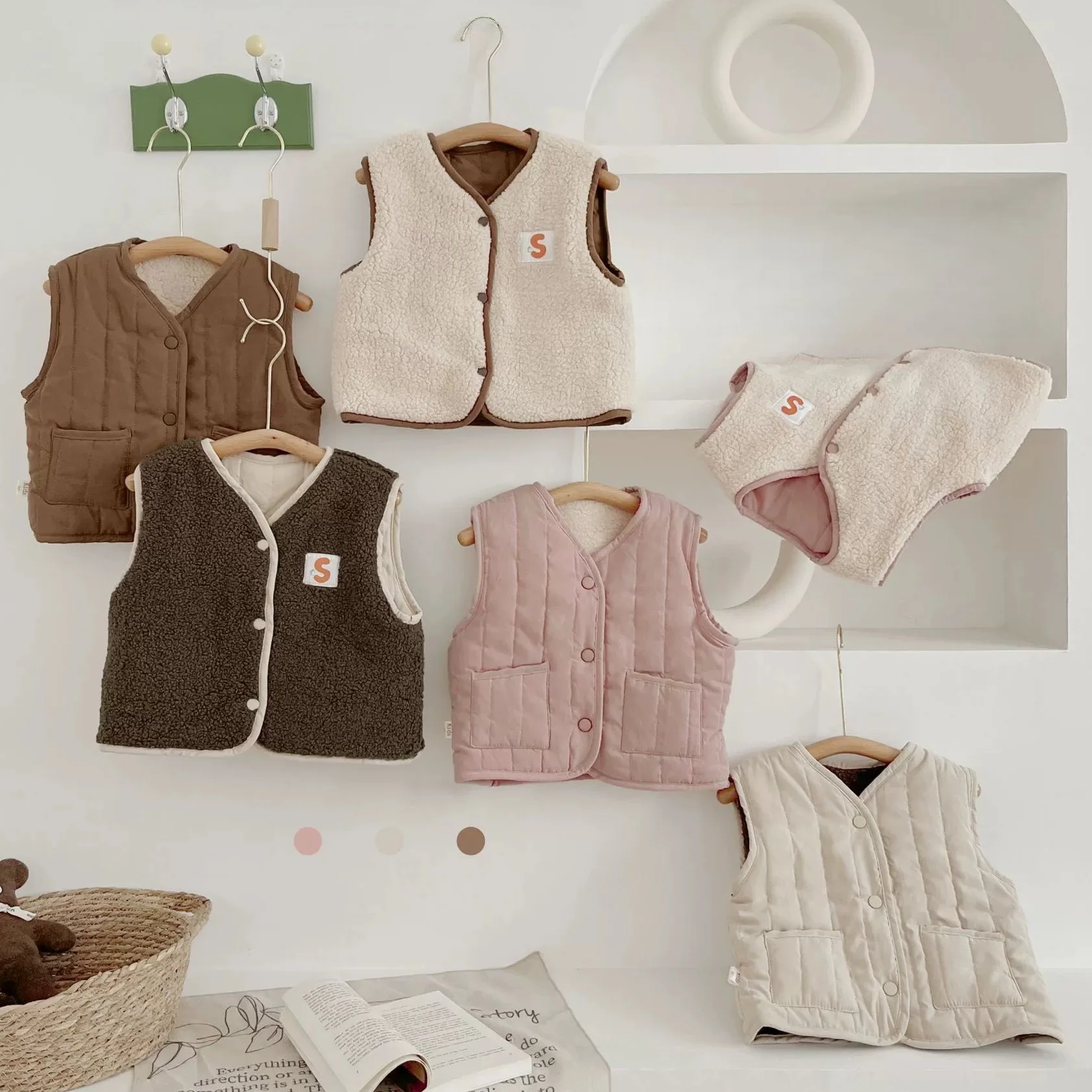 2025 Spring Autumn Winter Warm 2 3 4 6 8 Years Boys Girls Outerwear Kids Waistcoat Polar Fleece Two Side Reversible Vest Jacket