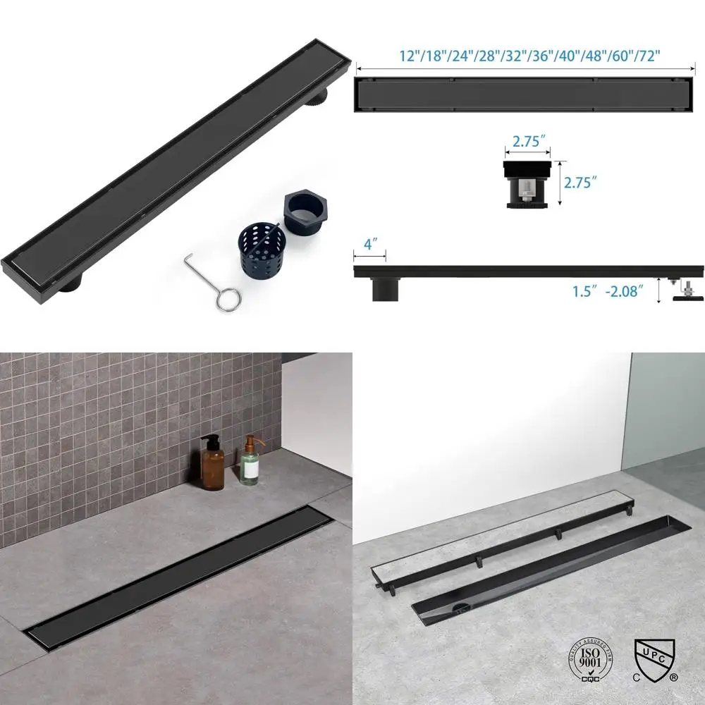 

Линейный слив для душа из нержавеющей стали, 36, черный, с крышкой вставки из двойной плитки, боковым выходом, матовая отделка