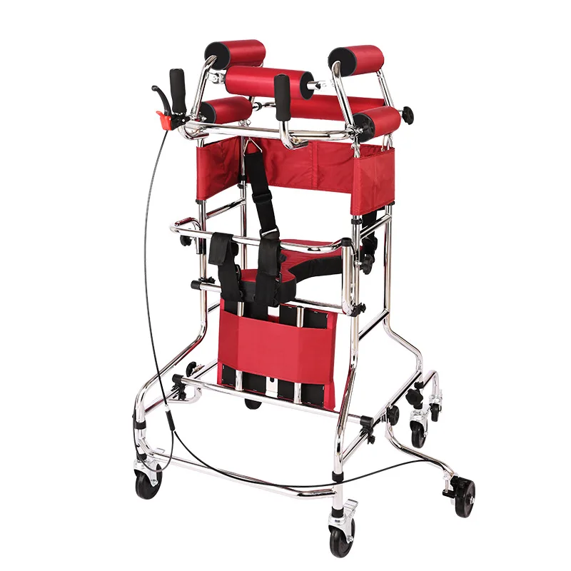 8-Wheel Adult Rehabilitation Walking Aid - Standing Frame Walking Assist for Elderly Individuals with Hemiplegia (Red Model)