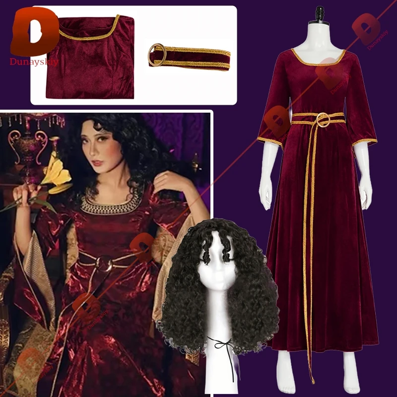 Mother Gothel Cosplay Costume (XS-3XL)Wine Red Dress Women's Dresses Lolita Skirt For Anime Halloween Carnival Party Suit