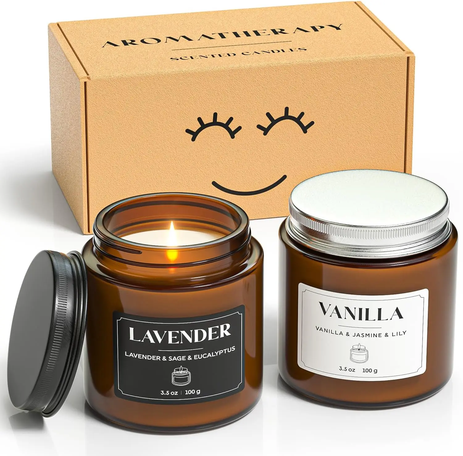 

Набор ароматических свечей для снятия стресса, премиальные соевые свечи с лавандой и ванилью, время горения 60 часов (черно-белые, 7 унций)