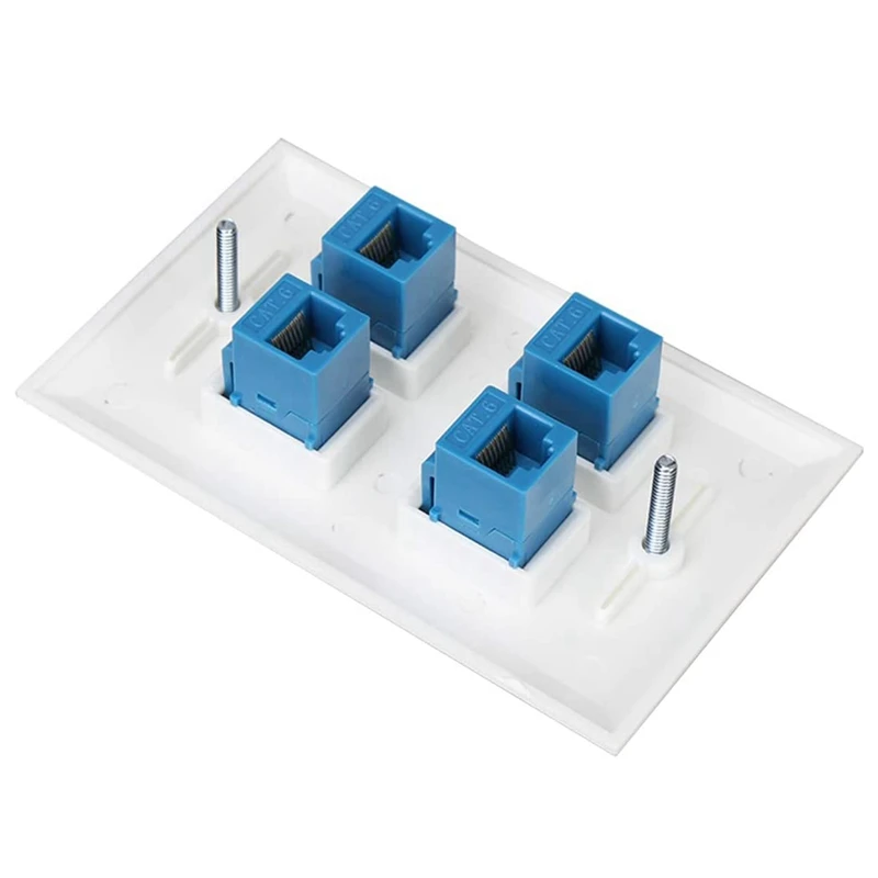 Placa de pared Ethernet de 4 puertos, placa de pared hembra-hembra Compatible con dispositivos Ethernet Cat7/6/6E/5/5E, azul, 4 unidades