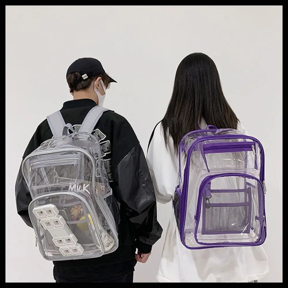 PVC Clear Backpack Large Capacity Waterproof Students Bookbag with Multi-pockets See Through Transparent Backpack School