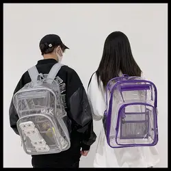 PVC Clear Backpack Large Capacity Waterproof Students Bookbag with Multi-pockets See Through Transparent Backpack School