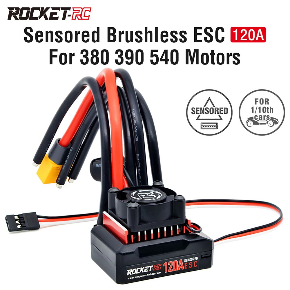 Rocket-RC 120A/130A Sensored Brushless ESC for 1/10 RC Racing Car 380 390 540 Motors with Removable Cooling Fan Super BEC 6V/4A