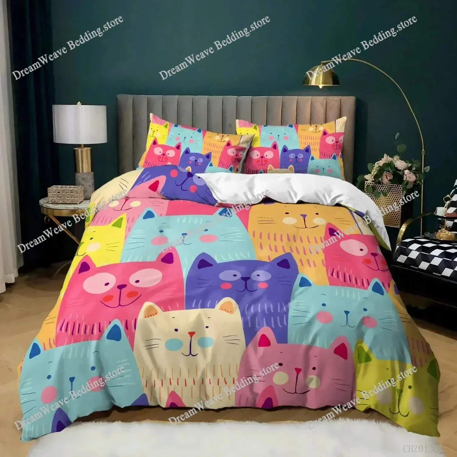 3D Print Animal Duvet Cover Set Cartoon Kittens Funny Smiling Doodle Humorous Twin Bedding Set Polyester Fashion Quilt Cover963