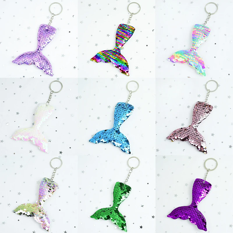 3/6Pcs Sequined Mermaid Tail Keychain For Girl Wallet Key Ring Schoolbag Decoration Mermaid Birthday Party Gift Baby Shower