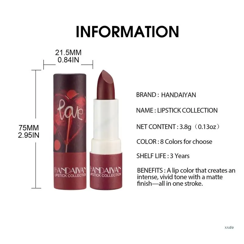 Handaiyan 7 Colors Matte Waterproof Nude Velvet Lipstick Sexy Red Brown Pigments Makeup Long Lasting Profissional