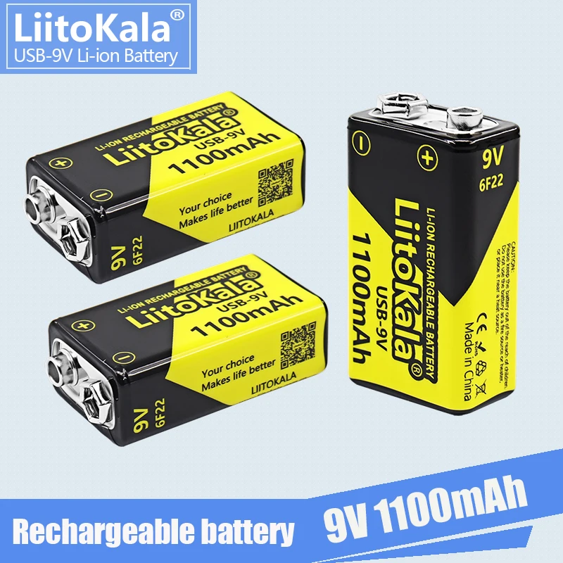 3PCS LiitoKala 9V 1100mAh Rechargeable Battery Type-C 6F22  Li-ion Lithium  for RC Helicopter Model Microphone Toy