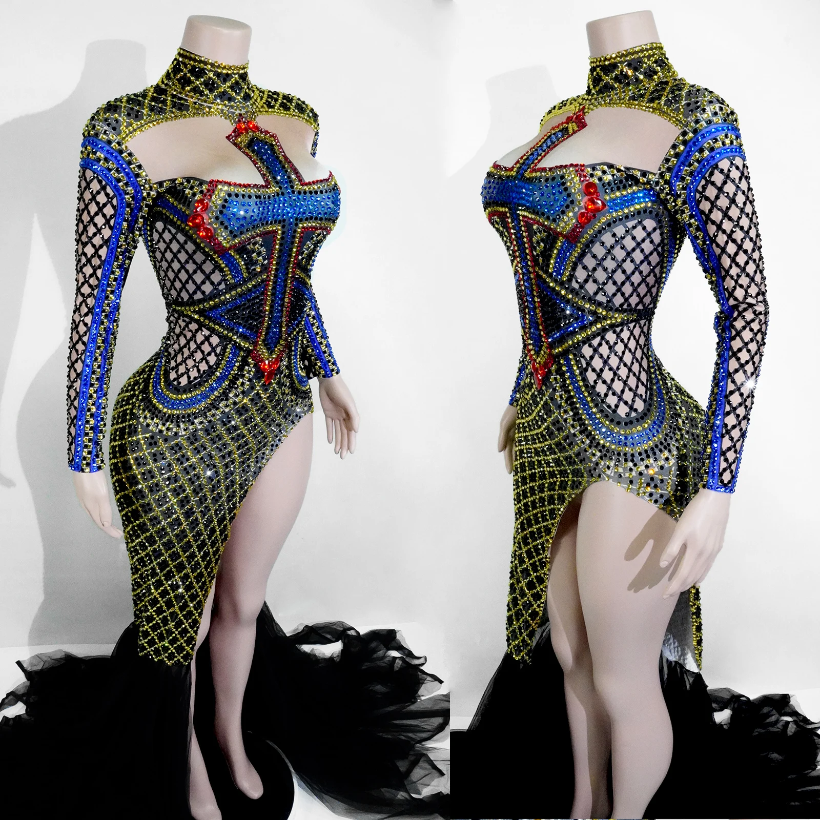 Women Sexy Stage Rhinestones Bar Singer Dress Prom Gown Drag Queen Club Party Birthday Special Ocassion Sexy Festival Costume