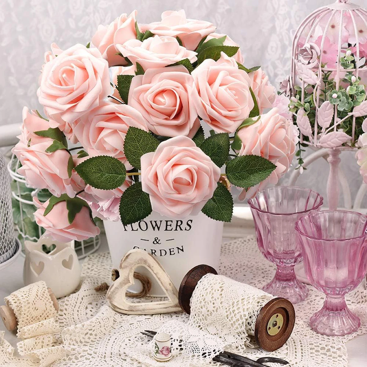

25Pcs Artificial Flowers PE Foam Rose Festival Wedding Bridal Bouquet Wreath Home Outdoor Garden Table Room Gift Decor Accessory
