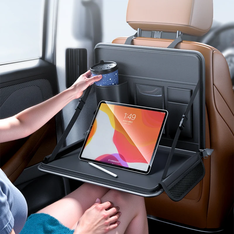Immagine 4: Supporto per laptop per auto Seggiolino per auto in pelle Tavolo per notebook sospeso Scrivania per computer portatile per auto Staffa per tablet da pranzo Organizzatore per alimenti