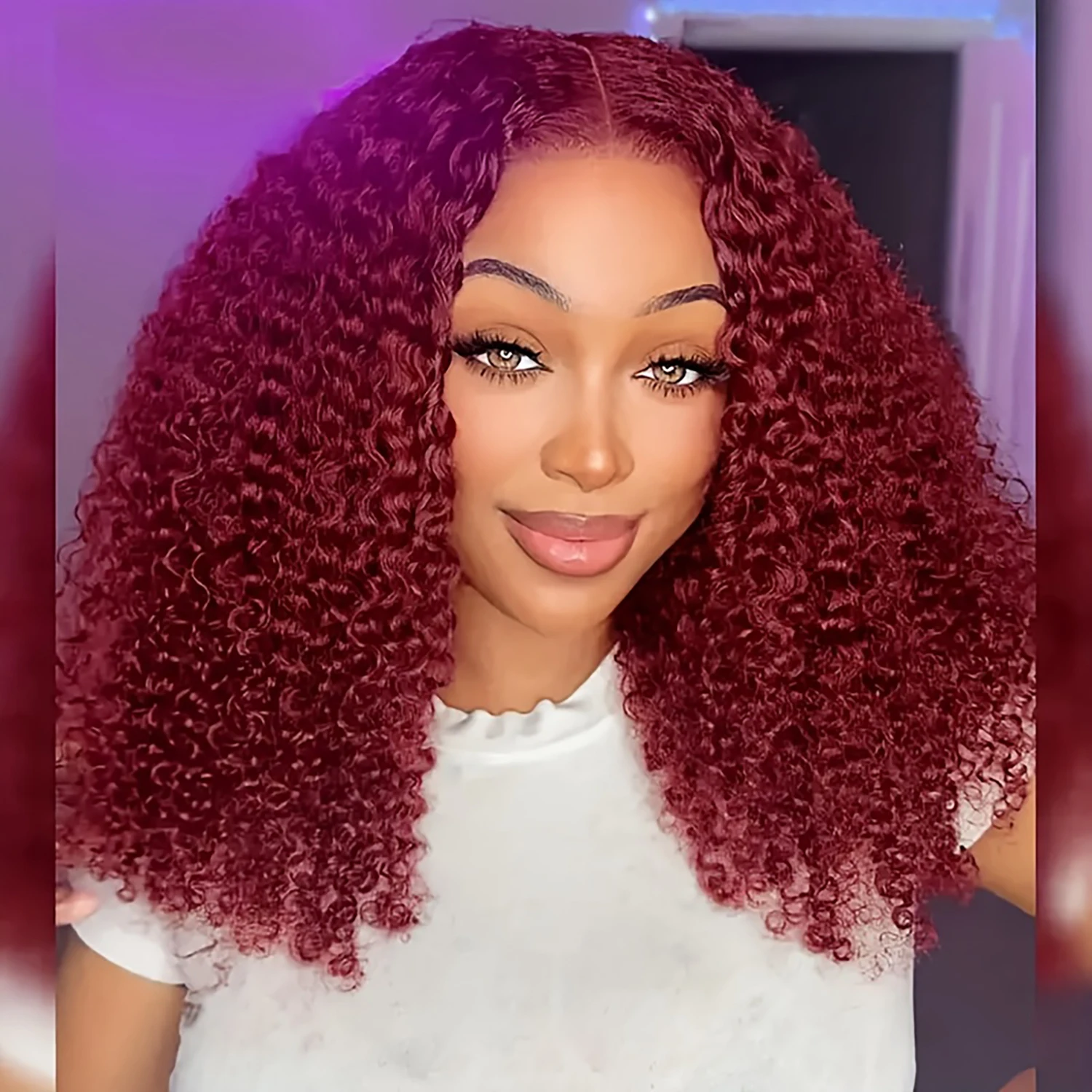 

Bob Wig Human Hair 13X4 HD Lace Frontal Short Curly Water Wave Lace Front Bob Wigs For Black Women Human Hair Red 99J Burgundy