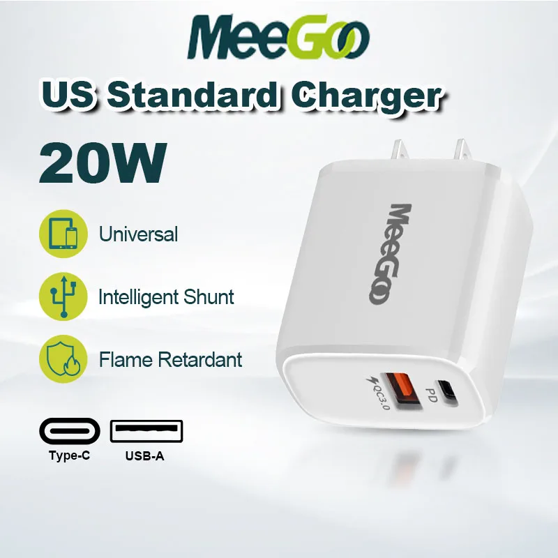 

MeeGoo PD 20W Phone Charger US Plug USB Type C QC 3.0 Fast Charging Adapter For iPhone Xiaomi Samsung Huawei US Plug Charger new