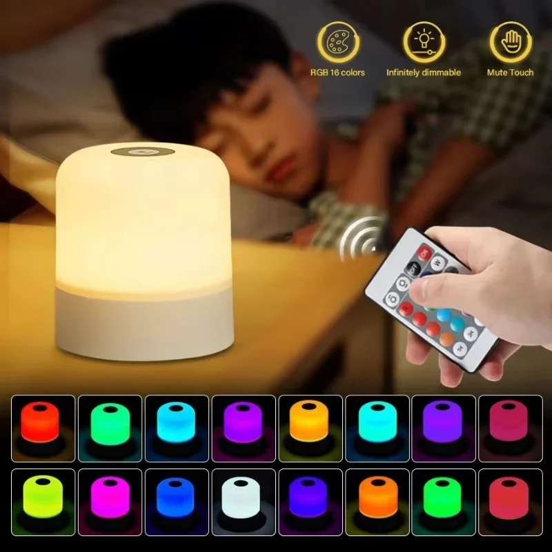 LED Charging Touch Night Light Flicker Bedside Sleep Lamp Warm Ambiance Bedroom Light Touch-Activated