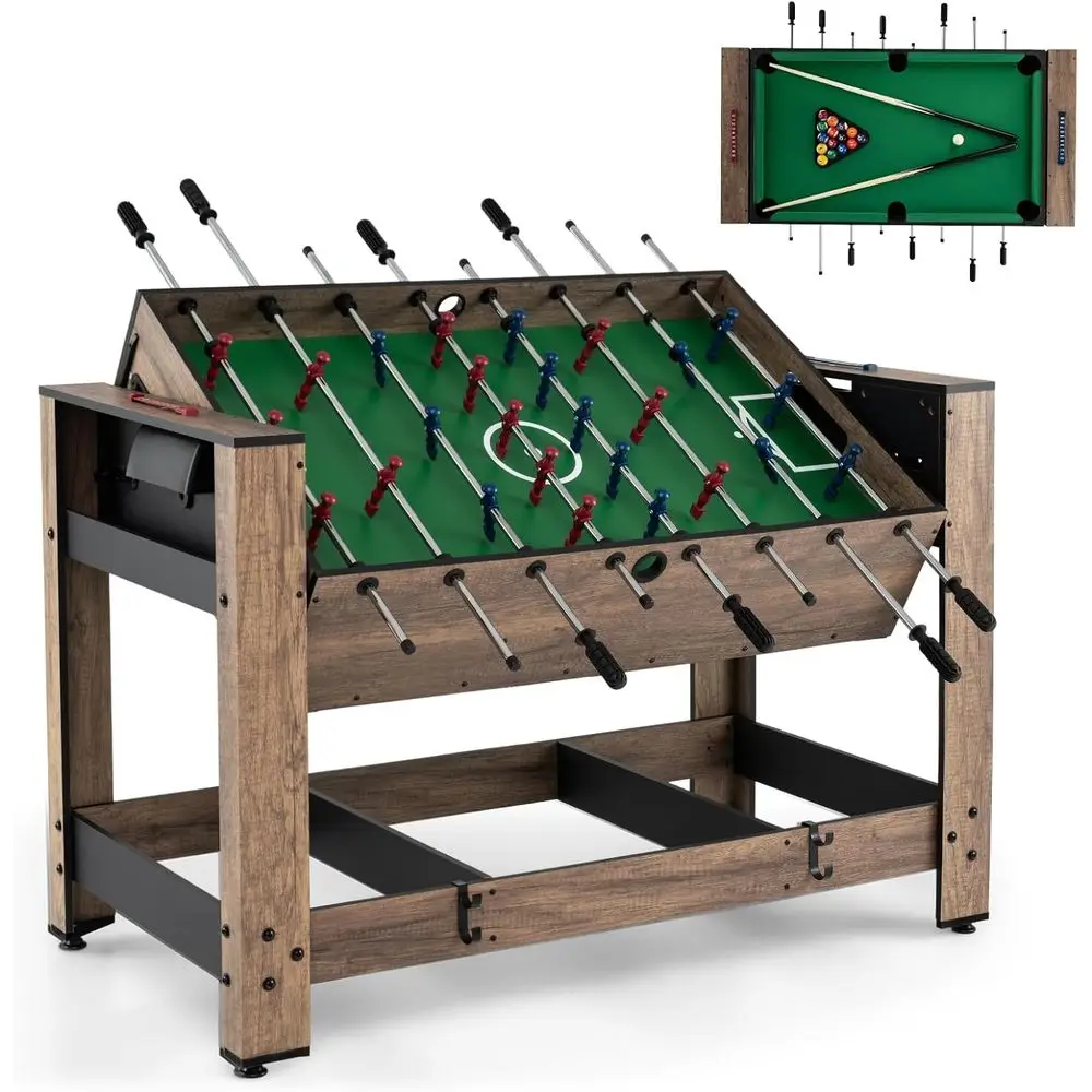 

Multi Game Table, 48 Inch oosball & Billiards 2 in 1 Swivel Combo Game Table with 2 Balls, Space-Saving Design or amily Night, G