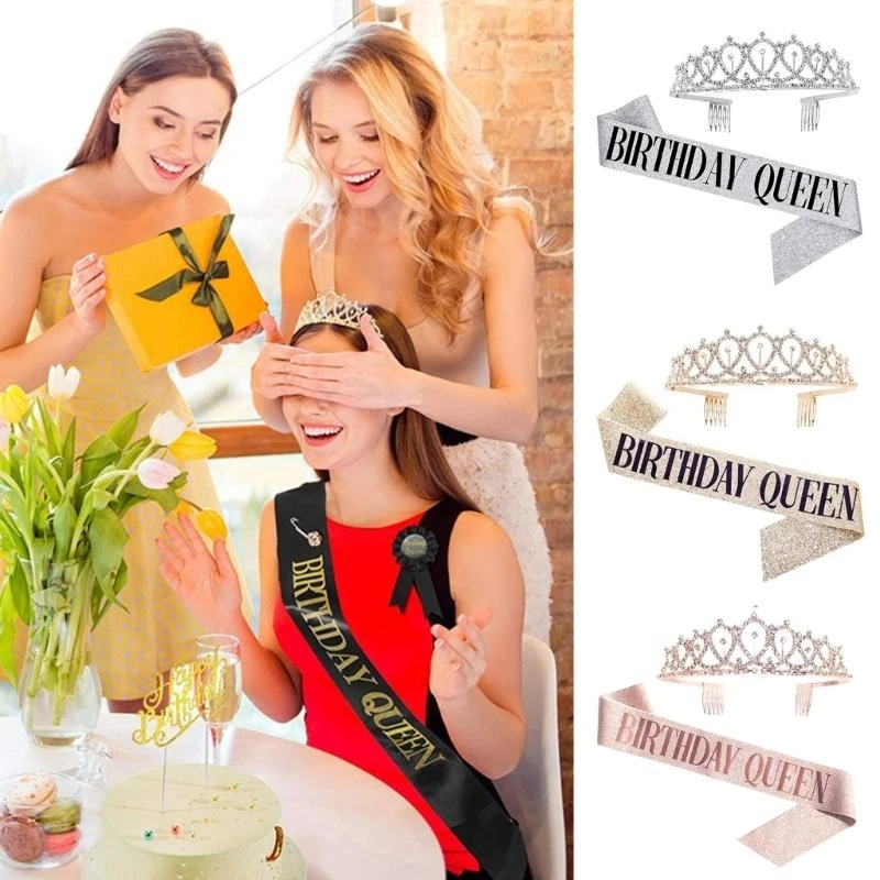 652F 誕生日ティアラと王冠 女性用 誕生日サッシュ 女の子用 誕生日装飾
