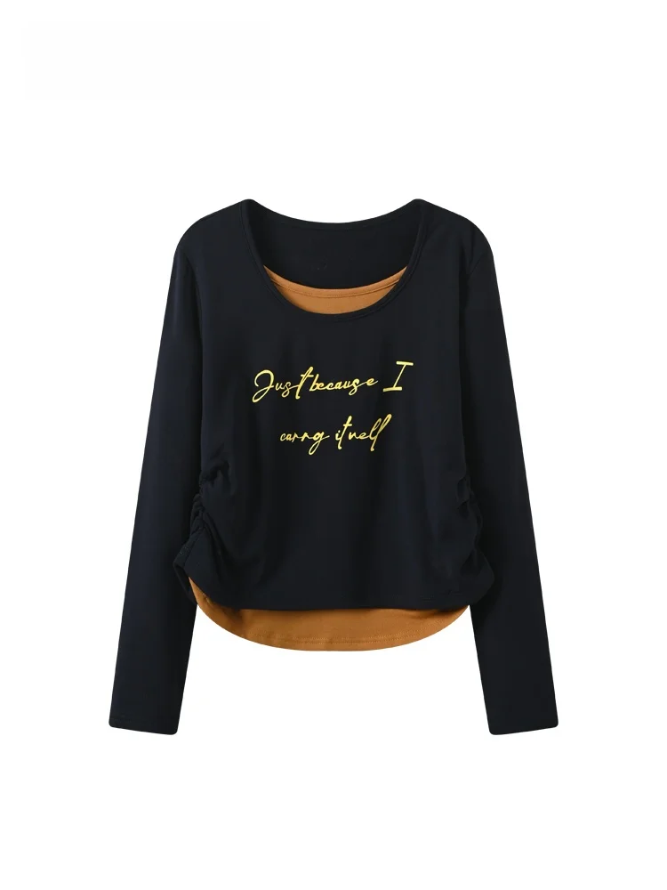 

plus Size Long Sve T-irt Women's Spring Slim Fit Letter Print Top Korean Sle Loose Polyester Fiber Casual Wear