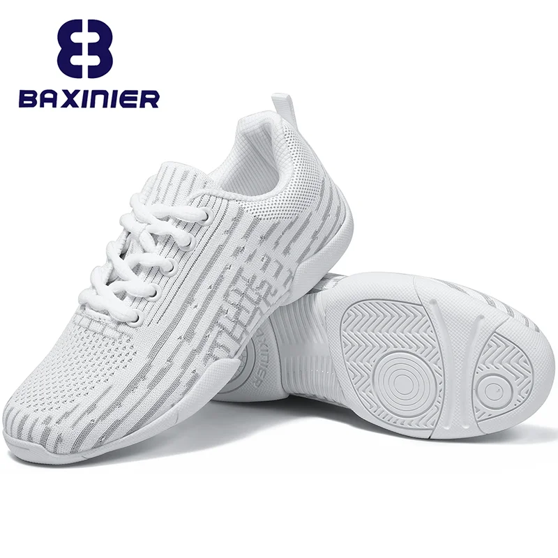 BAXINIER Girls White Breathable and Lightweight Cheer Dance Trainers Perfect for Youth Training and Cheer Competition