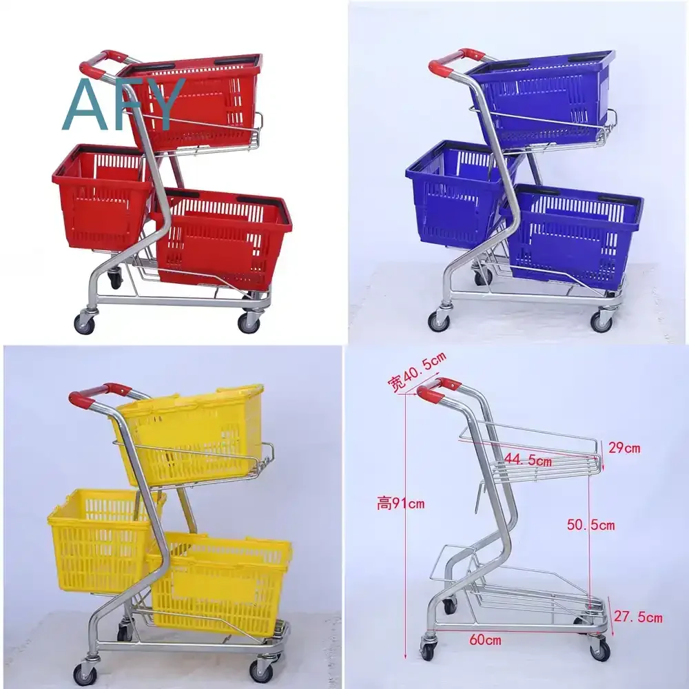 Three Baskets Trolley for Supermarket Shopping Cart for Hotel for Street Stall for Hand Basket for Grocery Store for Retail