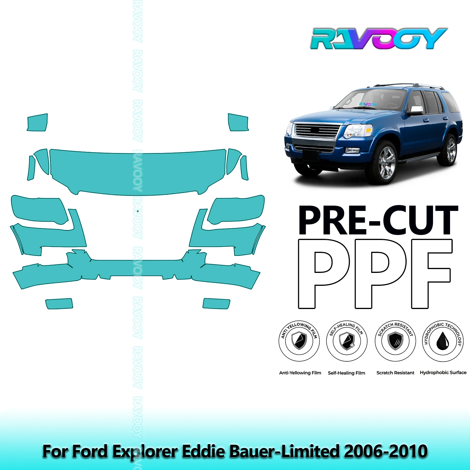 For Ford Explorer Eddie Bauer-Limited 2006-2010 Partial Front Pre-Cut Paint Protection Film PPF Stone Chip Kit Clear/Matte/Black