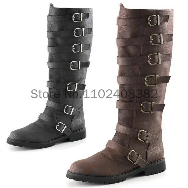 Motorcycle Boots Mid-calf Military Combat Boots Gothic Belt Punk Boots Men Shoes Tactical Army Boot Large Men's Boots 40-48