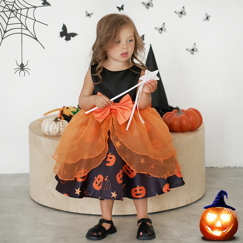 Toddler Pumpkin Halloween Dress For Baby Girl Clothes Baptism Birthday Orange Princess Dress Girls Dresses Party Wedding Gown