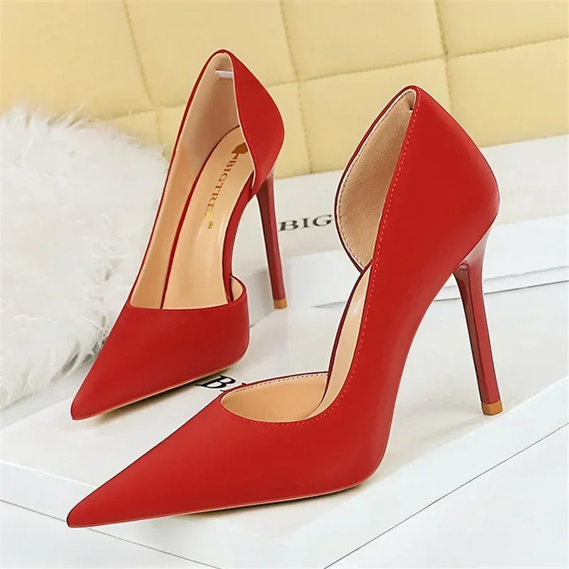 2024 Women 10.5cm High Heels Wine Red Purple blue Banquet Pumps Lady Concise Wedding party Silk Satin Pointed Toe Colorful Shoes