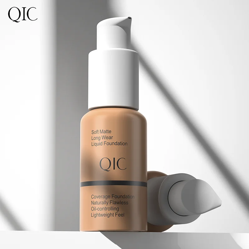 QIC Base Líquida Hidratante Rosto de Longa Duração Natural Iluminar Tono Base Facial Maquiagem 30ml