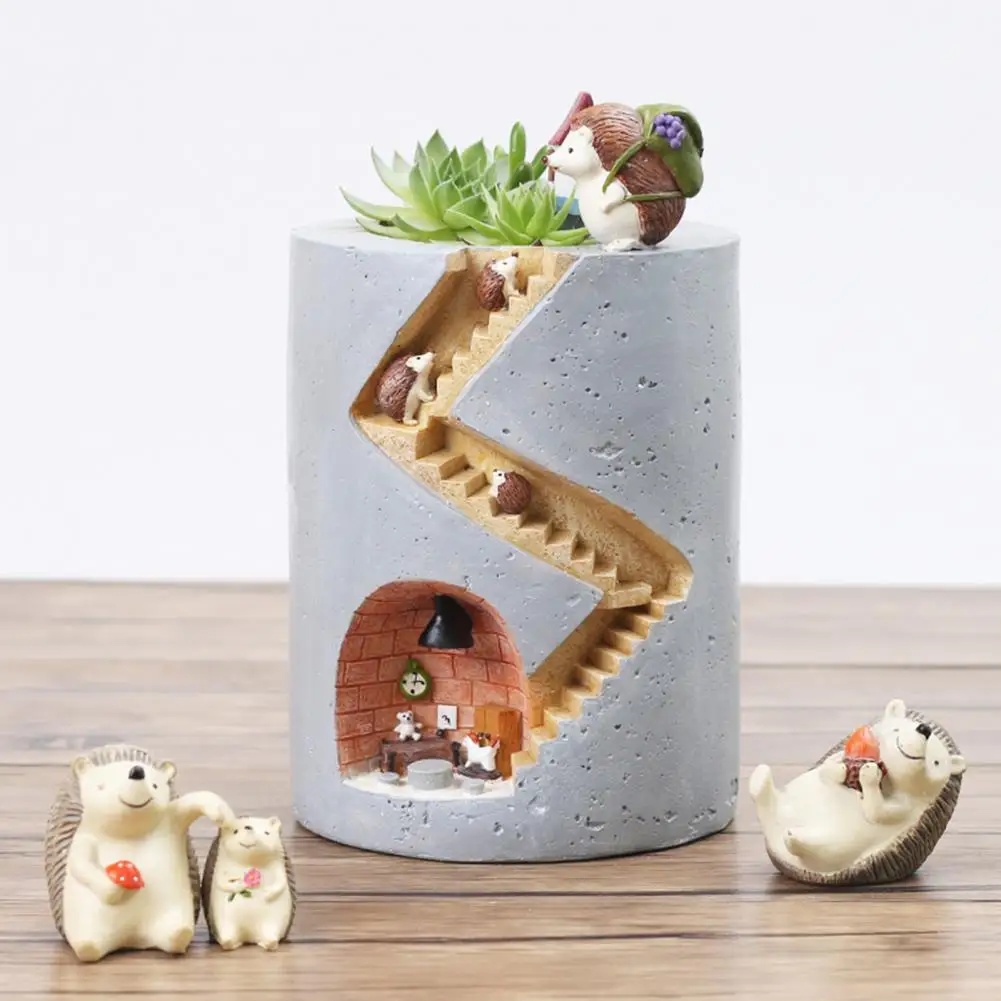 edeghog Doll Handmade Home Desktop Flowerpot Animal Resin Flower Pot Succulents Planter Water Planting Rabbit Hedgehog Pot