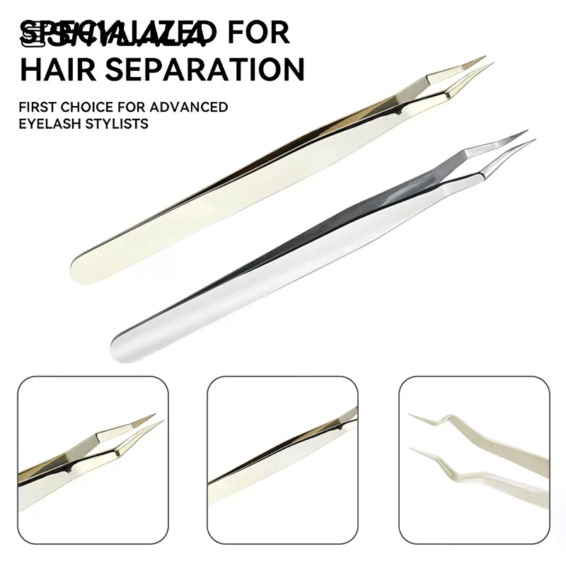 まつげエクステンションピンセット滑り止めステンレス鋼湾曲した先端ストレートピンセット高精度ネイルアートメイクアップ美容ツール