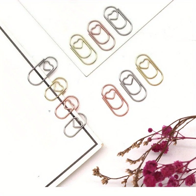 100pcs Mini Heart Shaped Paper Clips Cute Decorative Paperclips Office School Home Document Notes Organization Paper Fasteners