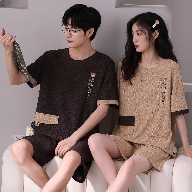 Couple Summer Fashion Man and Woman Pajamas Set Kawaii Bear Print Homewear for Lovers Short Sleeved Shorts Couple\'s Pyjamas